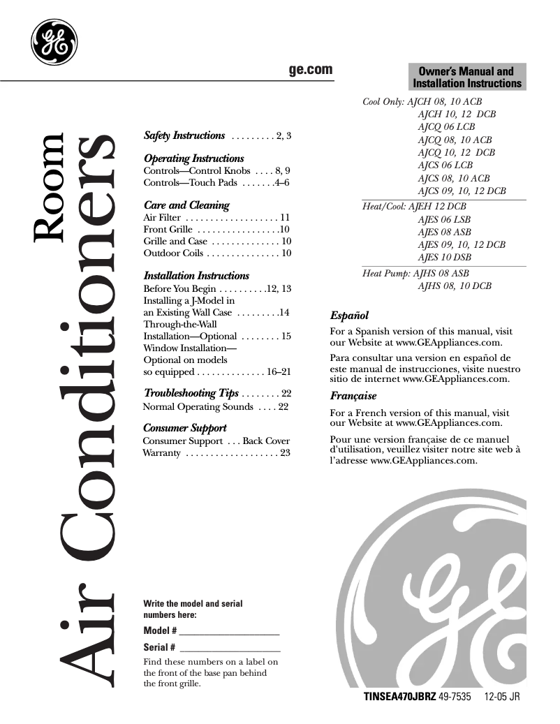 Page 1 of the manual Use and Maintenance Manual GE AJCS10DC