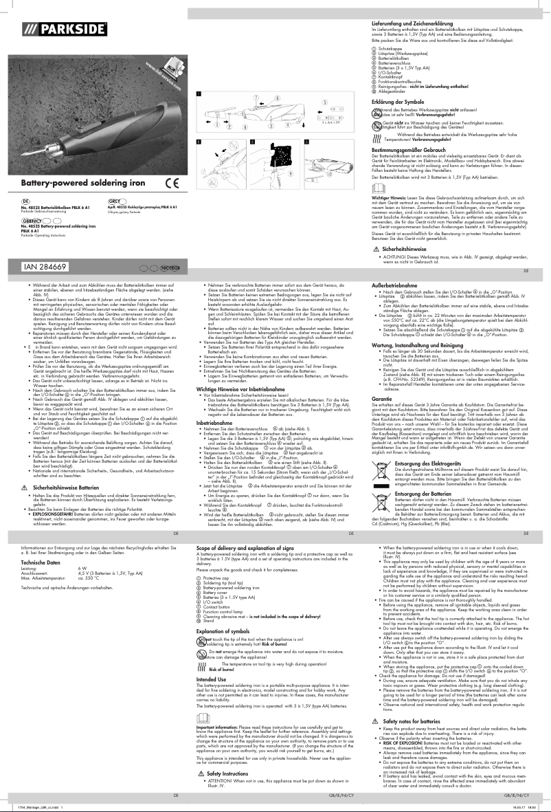 Page 1 of the manual User Manual Parkside PBLK 6 A1