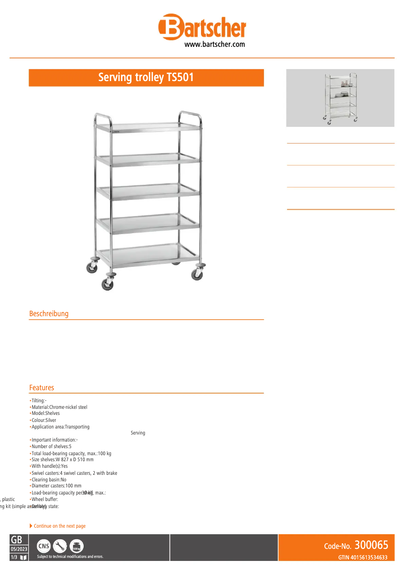 First page image of the manual for TS501