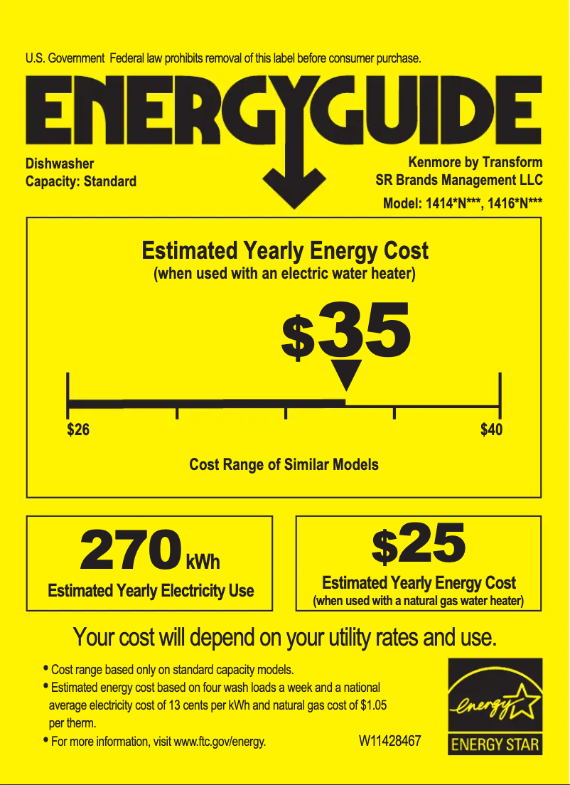 Page 1 of the manual Energy Label Kenmore 22-14169