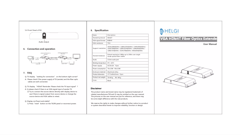 First page image of the manual for HLG0378VGA