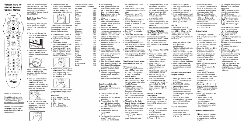 First page image of the manual for FiOS TC P265v1