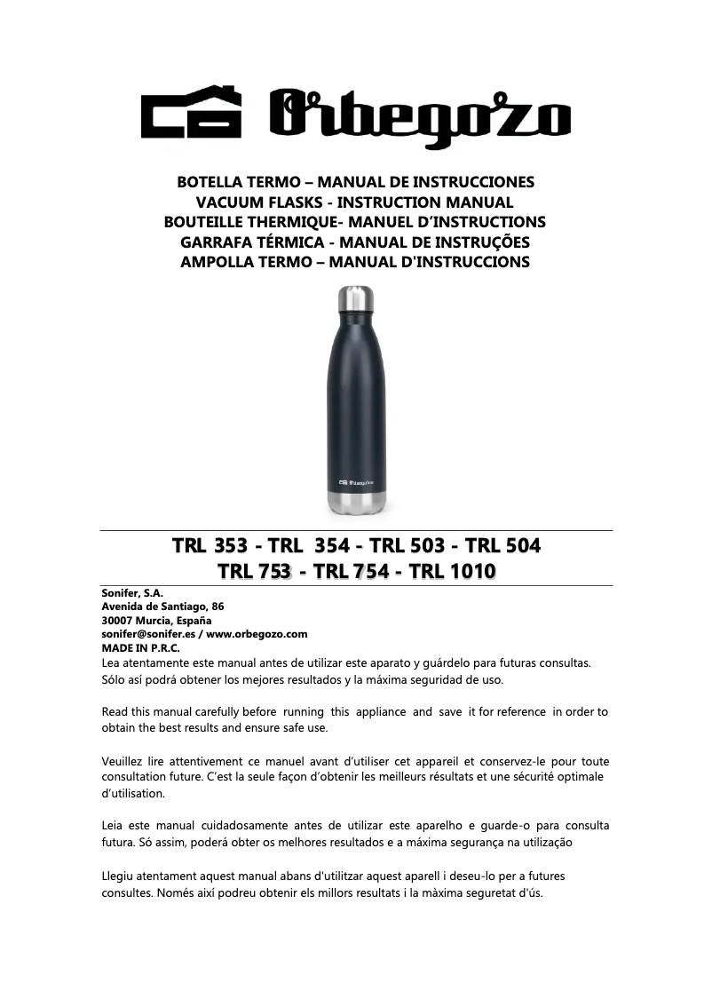 Page 1 of the manual User Manual Orbegozo TRL 504