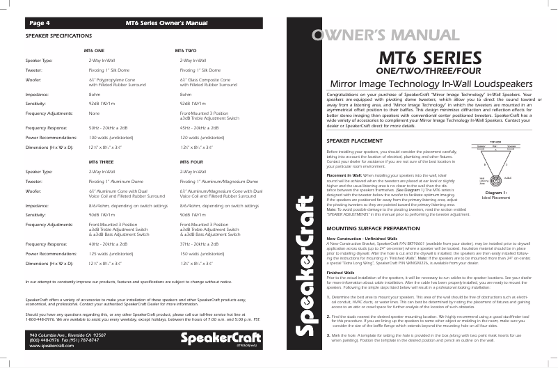 First page image of the manual for MT6 One
