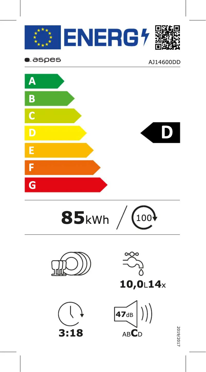 Page 1 of the manual Energy Label Aspes AJ14600DD