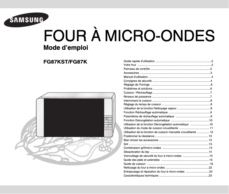 First page image of the manual for FG87KST