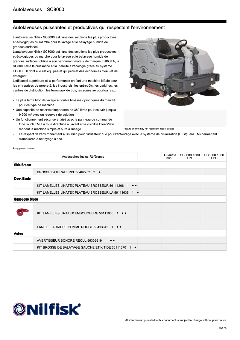 Page 1 of the manual Technical Sheet Nilfisk SC8000