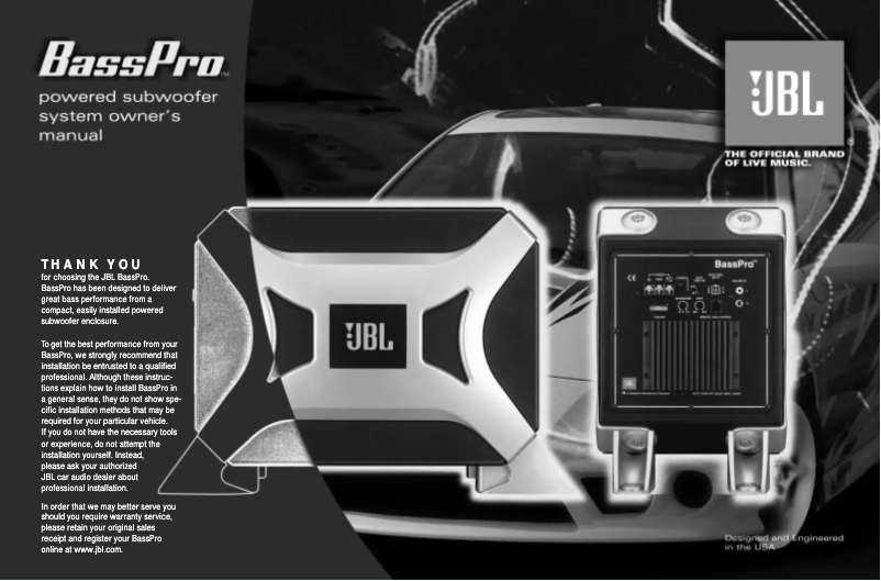 Page 1 of the manual User Manual JBL BassPro