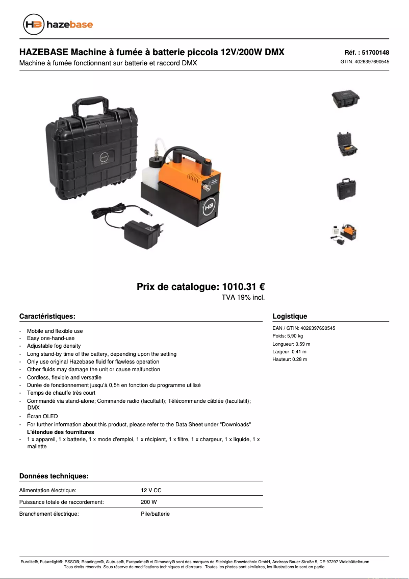 Page 1 of the manual Technical Sheet Hazebase Piccola
