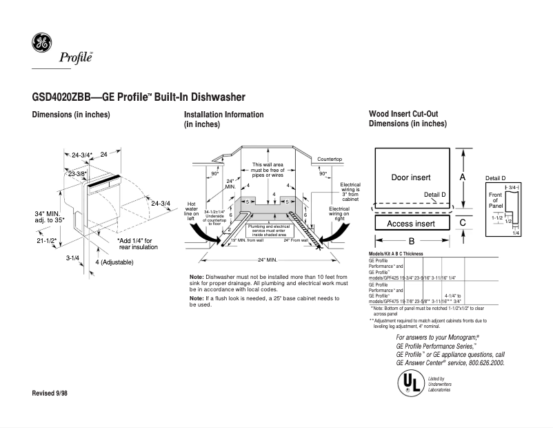 First page image of the manual for Profile GSD4020ZBB
