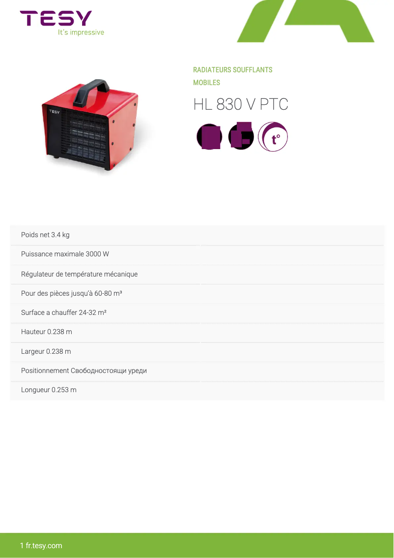 First page image of the manual for HL 830 V PTC