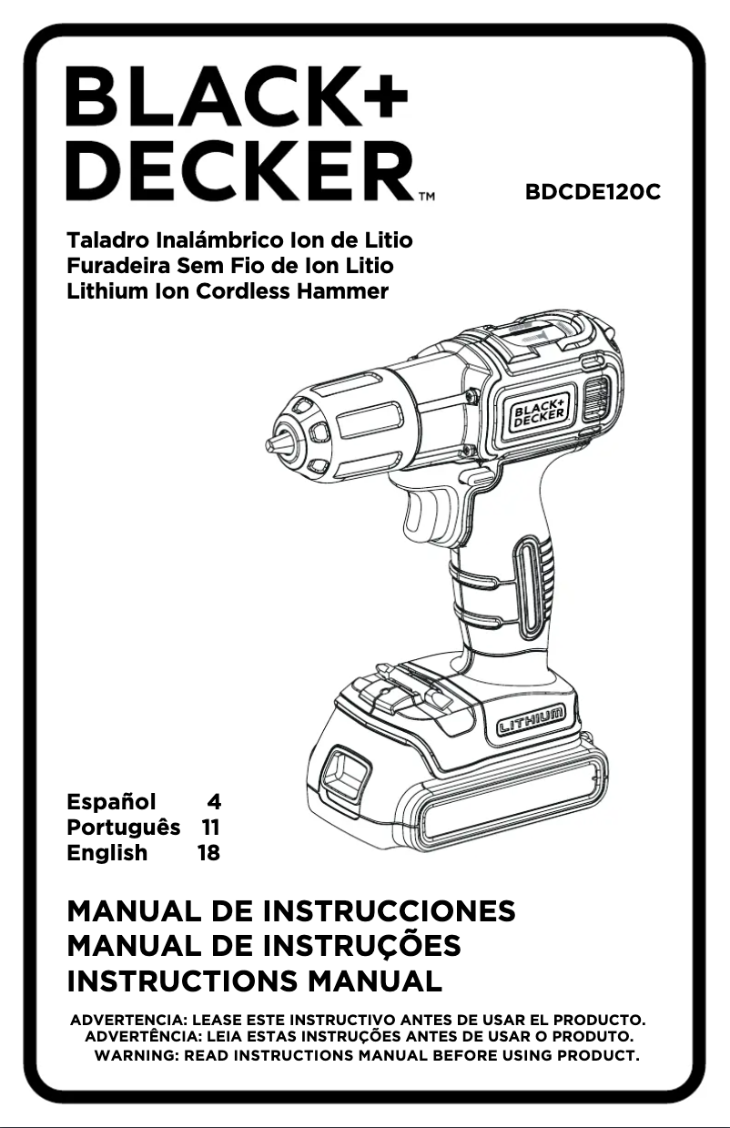 First page image of the manual for BDCDE120C