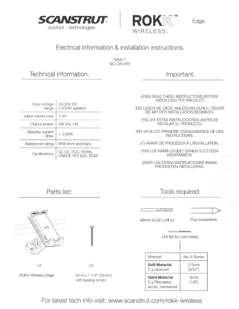 First page image of the manual for ROKK Edge Qi