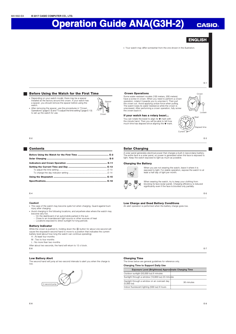 Page 1 of the manual User Manual Casio Edifice EQS-920TR-2AER