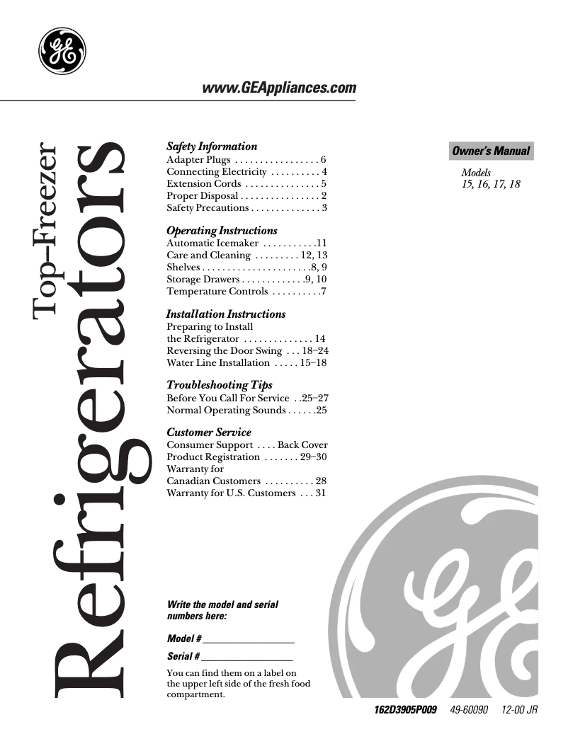 Page 1 of the manual Use and Maintenance Manual GE TBX18JABBB