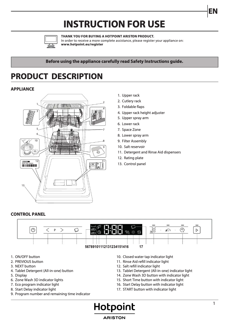Page 1 of the manual User Manual Hotpoint HSIP 4O21 WFE