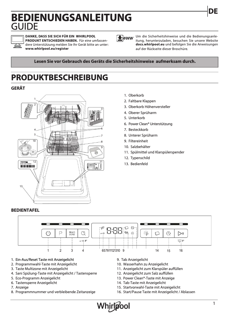 Page 1 of the manual User Manual Whirlpool WSFO 3T223 PC X