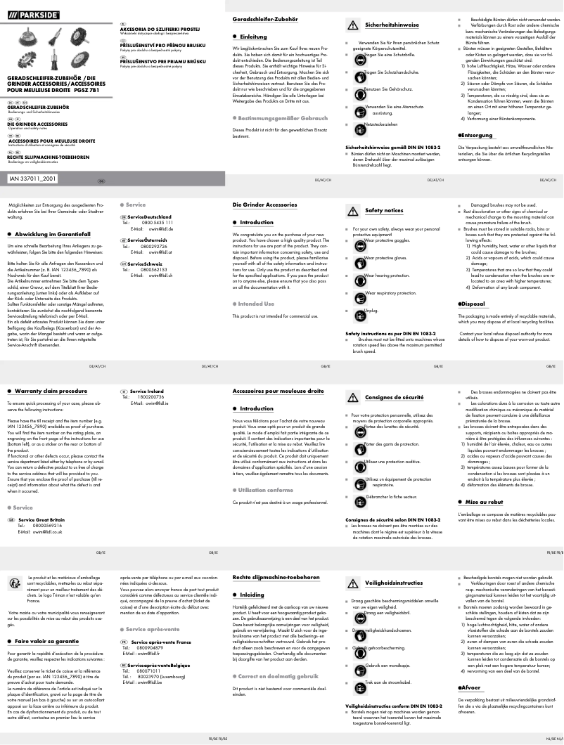 Page 1 of the manual User Manual Parkside PGSZ 7 B1