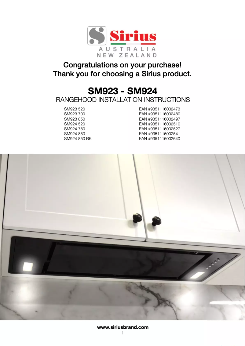 Page 1 of the manual User Manual Sirius SM923 850