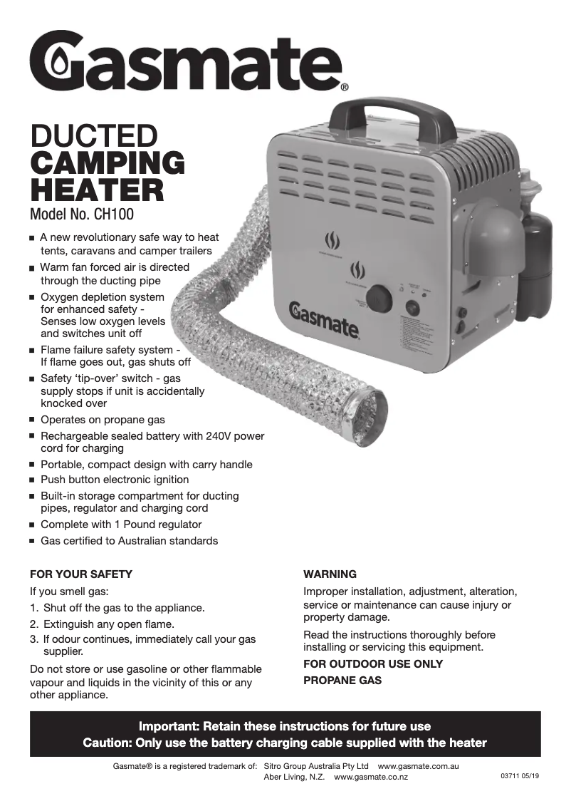 Page 1 of the manual User Manual Gasmate CH100