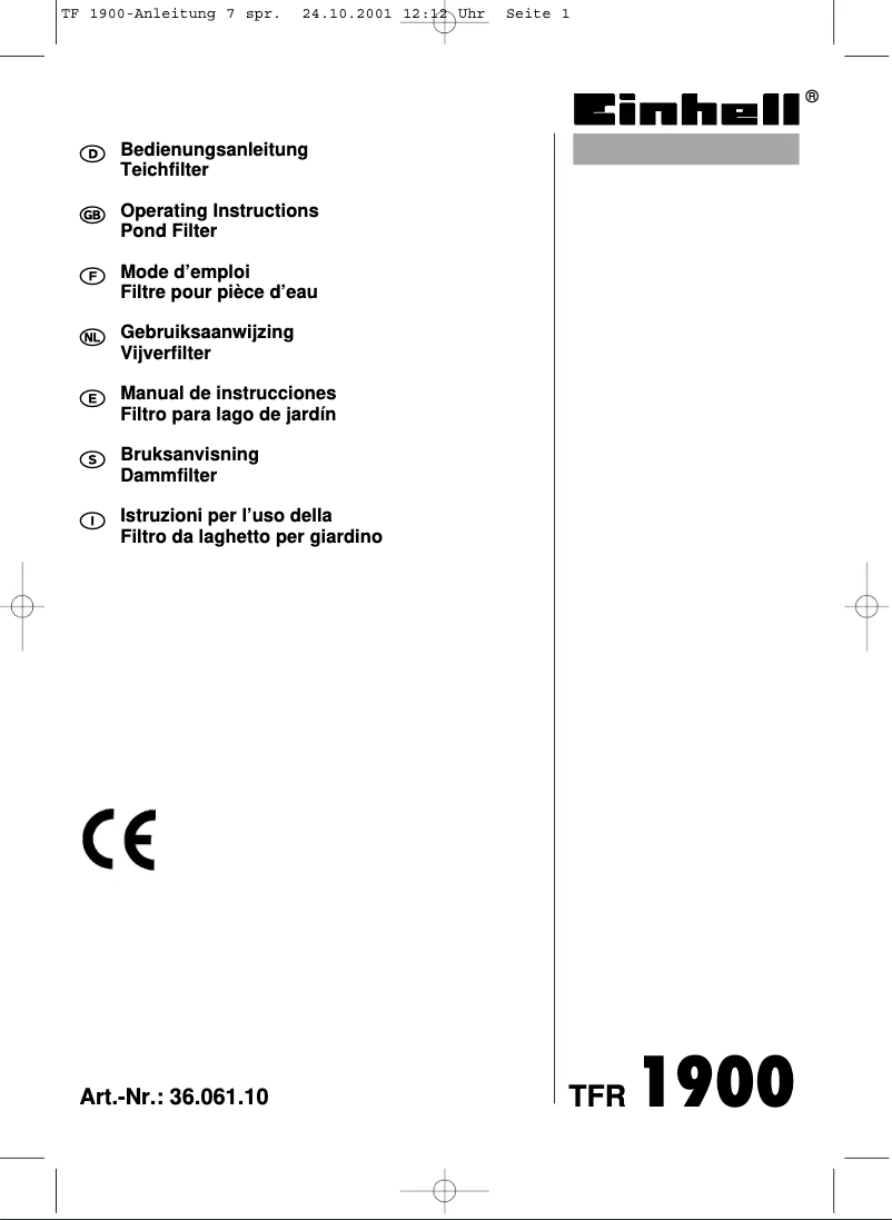 Page 1 of the manual User Manual Einhell TF 1900
