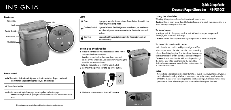 Page 1 of the manual User Manual Insignia NS-PS10CC