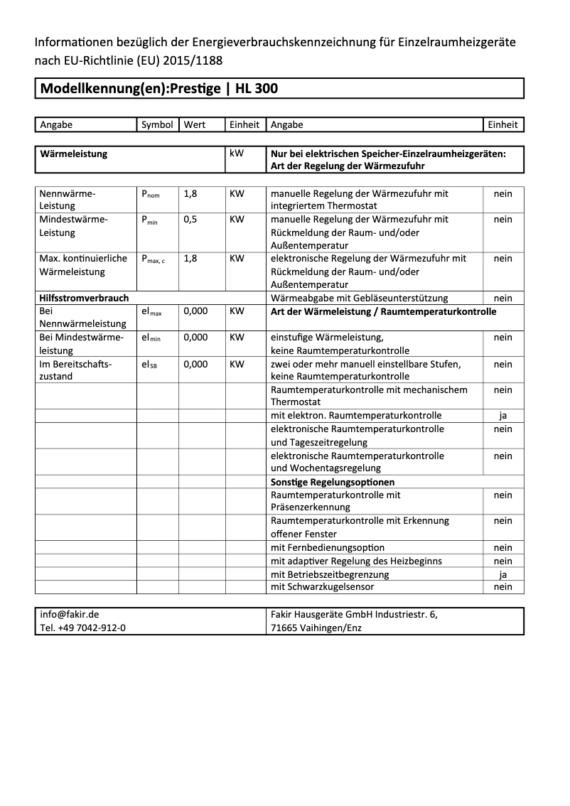 First page image of the manual for Prestige HL 300
