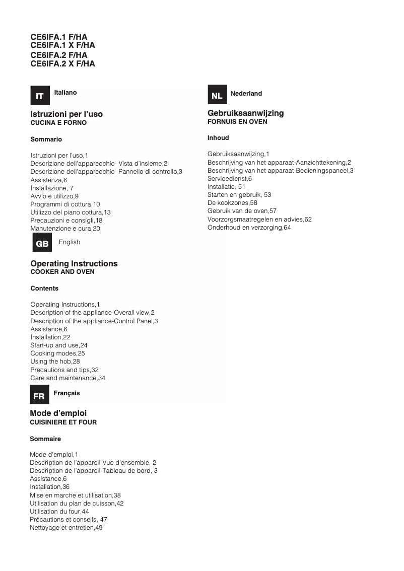 First page image of the manual for CE6IFA.1F