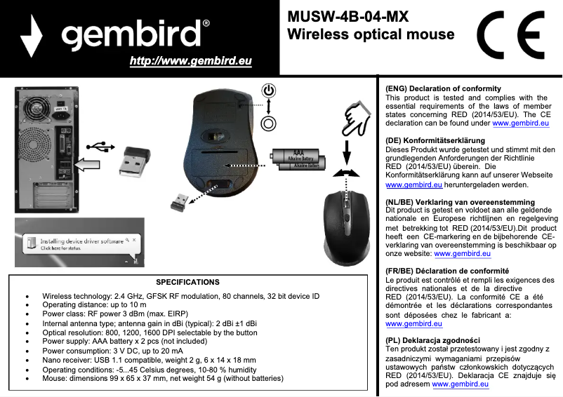 Page 1 of the manual User Manual Gembird MUSW-4B-04