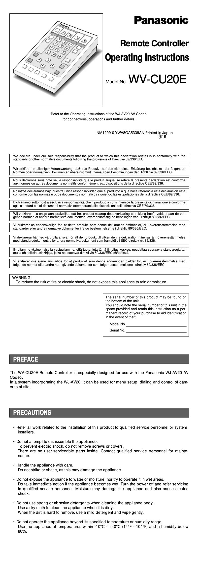 Page 1 of the manual User Manual Panasonic WV-CU20