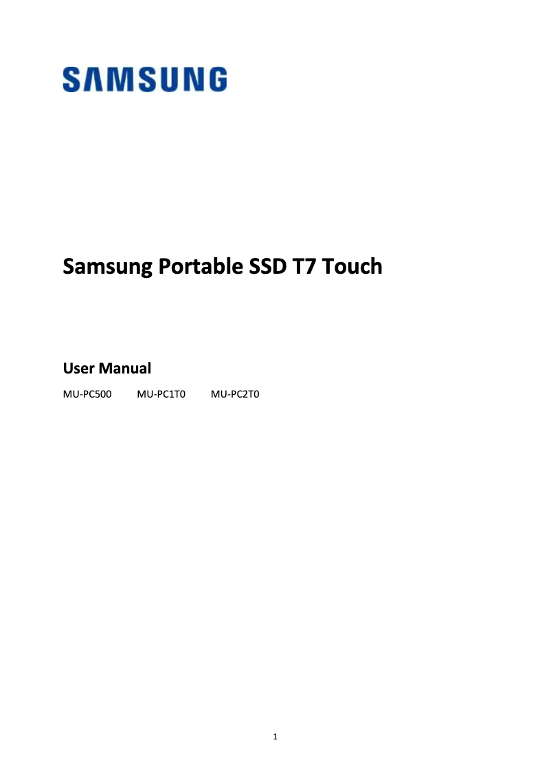 Page 1 of the manual User Manual Samsung SSD T7 Touch