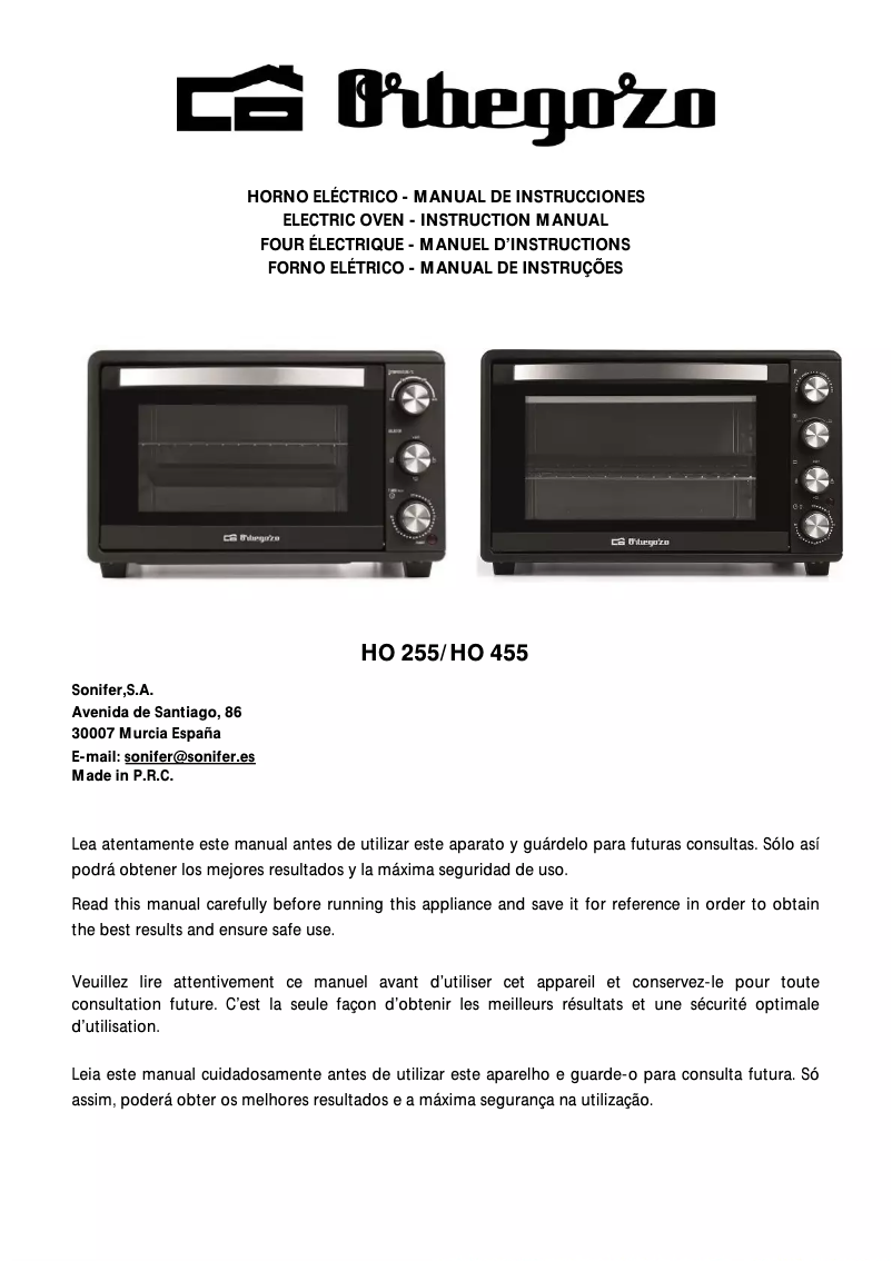 First page image of the manual for HO 455