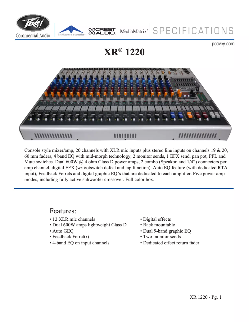 First page image of the manual for XR 1220