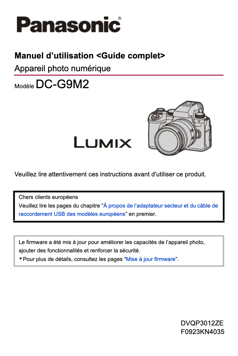 First page image of the manual for Lumix DC-G9M2