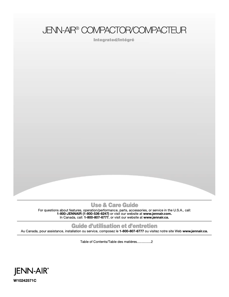 Page 1 of the manual Use and Maintenance Manual JennAir TC707S