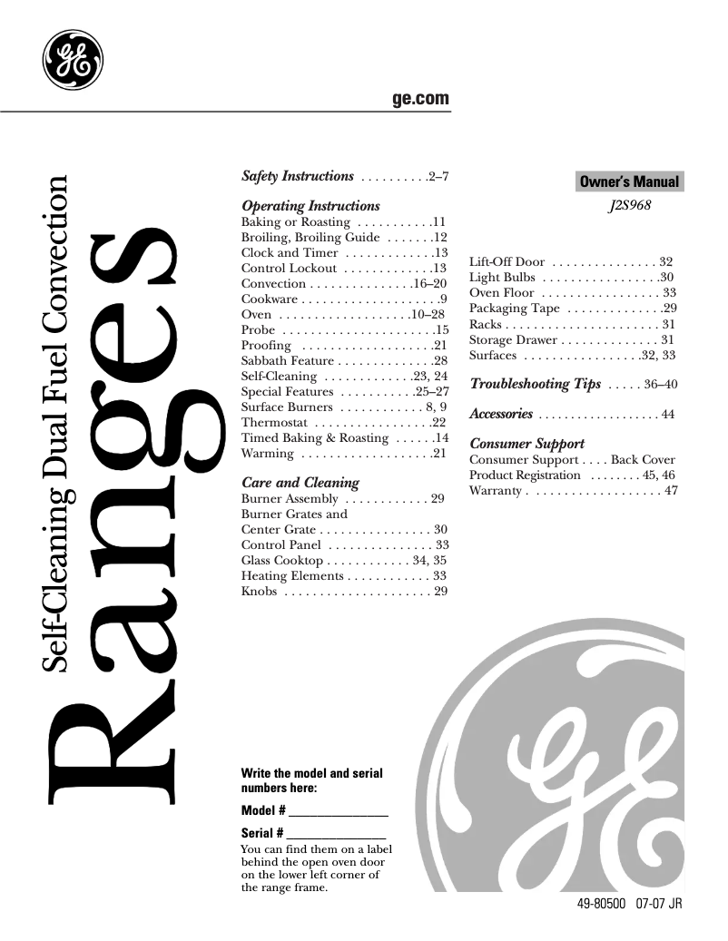 First page image of the manual for J2S968SHSS