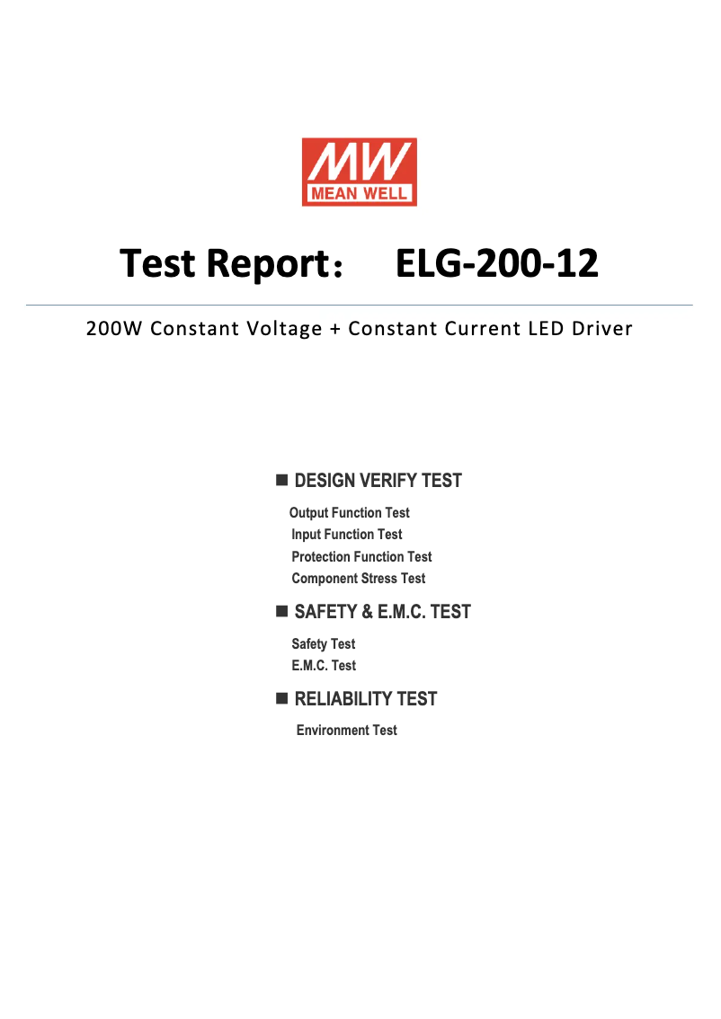 Page 1 of the manual Technical Sheet Mean Well ELG-200-12