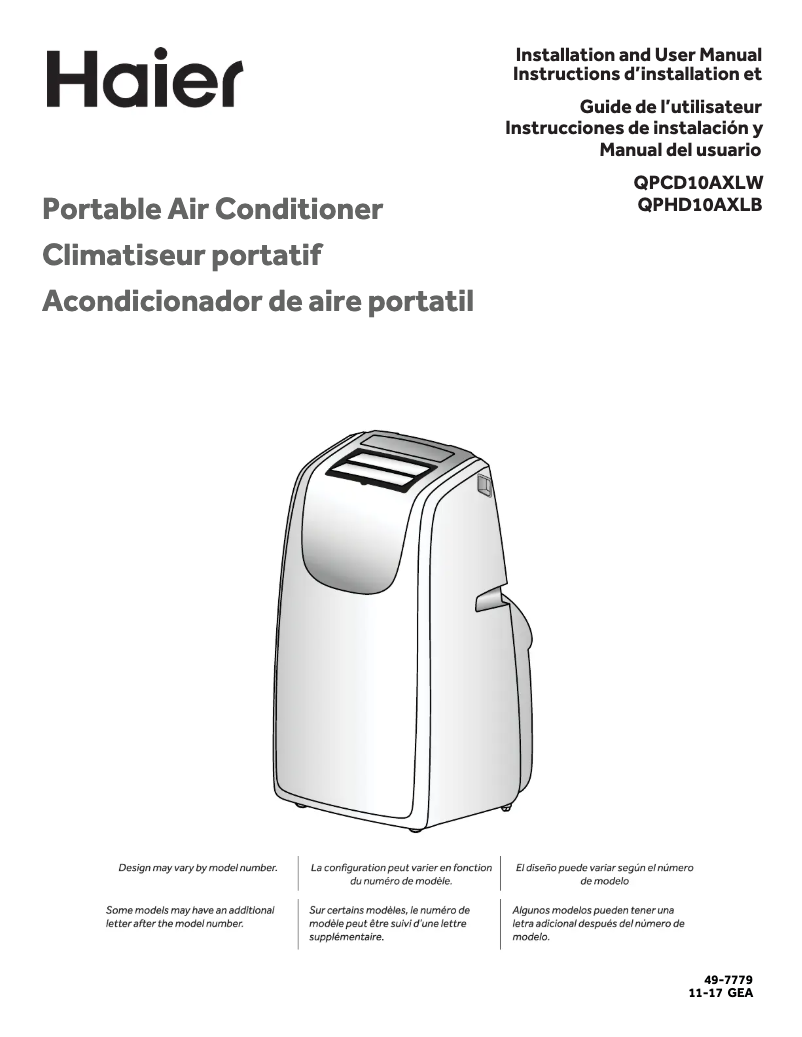 Page 1 of the manual User Manual Haier QPHD10AXLB