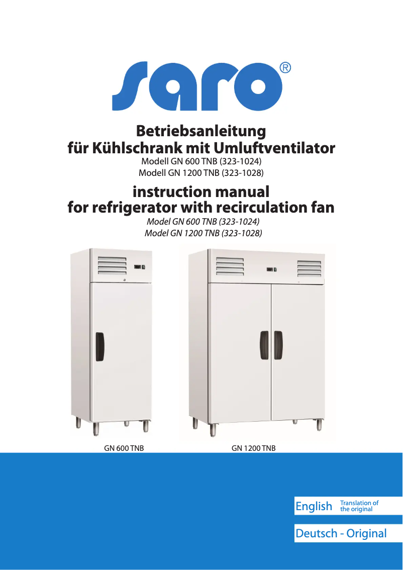 Page 1 of the manual User Manual Saro GN 600 TNB