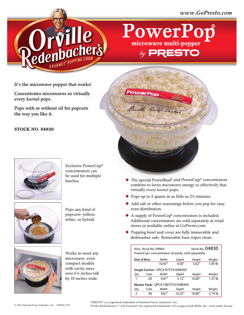 Page 1 de la notice Fiche technique Presto PowerPop 04830