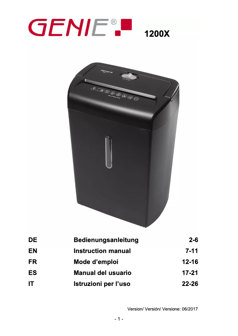 Image de la première page du manuel de l'appareil 1200X