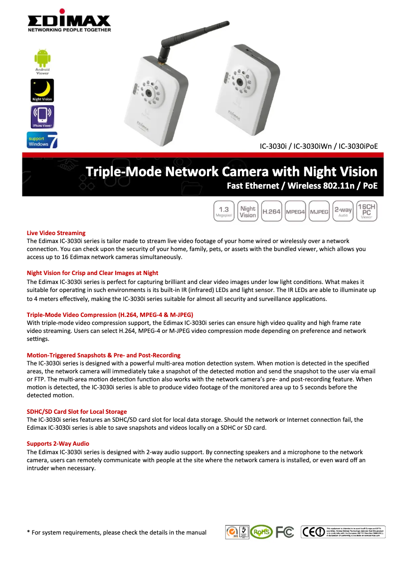 Page 1 of the manual Technical Sheet Edimax IC-3030I