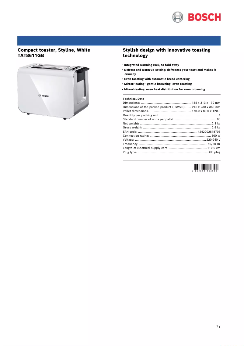 First page image of the manual for TAT8611GB