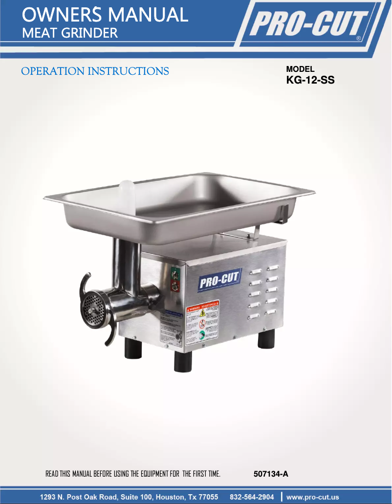 Page 1 of the manual User Manual Pro-Cut KG-12-SS