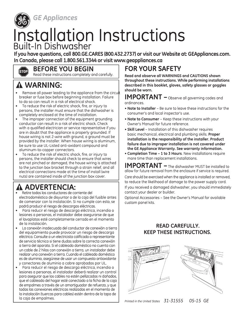 Page 1 of the manual Installation Guide GE GDF520PGDWW