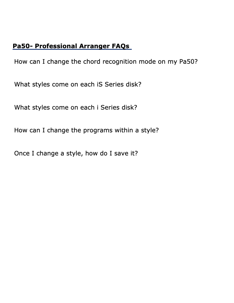 Page 1 of the manual FAQ Korg PA-50SD