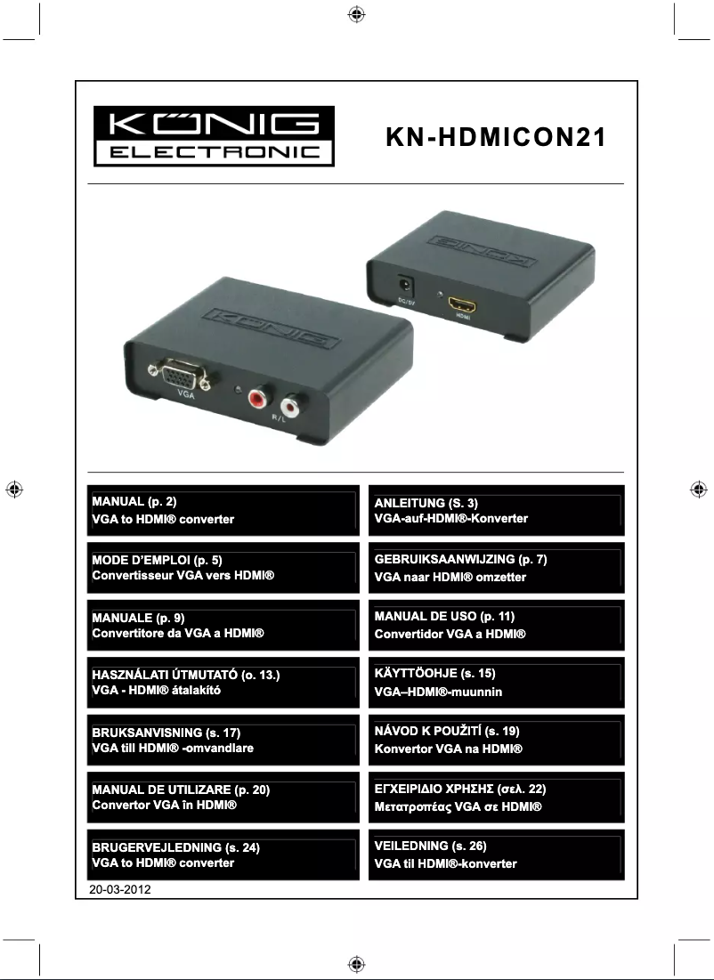 Page 1 of the manual User Manual Konig VGA/HDMI-converter
