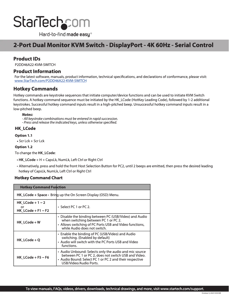First page image of the manual for P2DD46A22-KVM-SWITCH