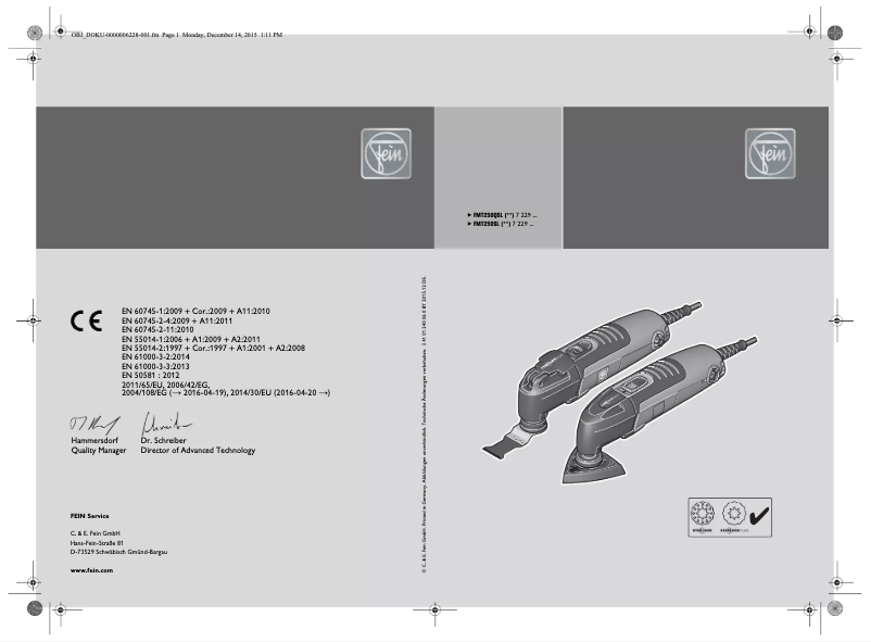 Page 1 of the manual User Manual Fein MultiTalent FMT 250 SL