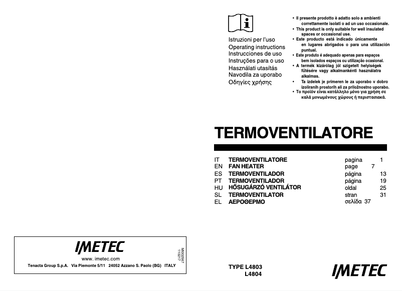 First page image of the manual for Living Air M2-400 Ion